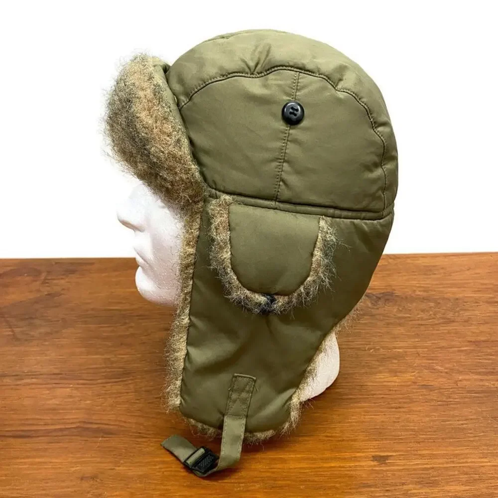 GAP Quilt Lined Tan Trapper Hat Faux Fur Accent Ear‎ Flaps Fudd Cap Unisex S / M